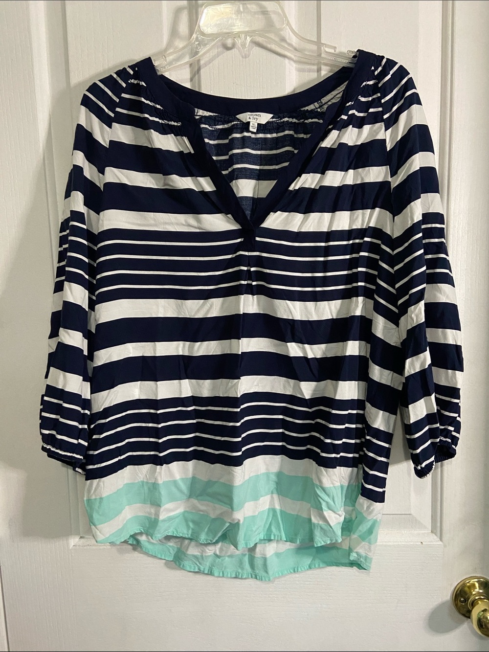 crown & ivy Navy, White & Mint Striped V-Neck Tunic